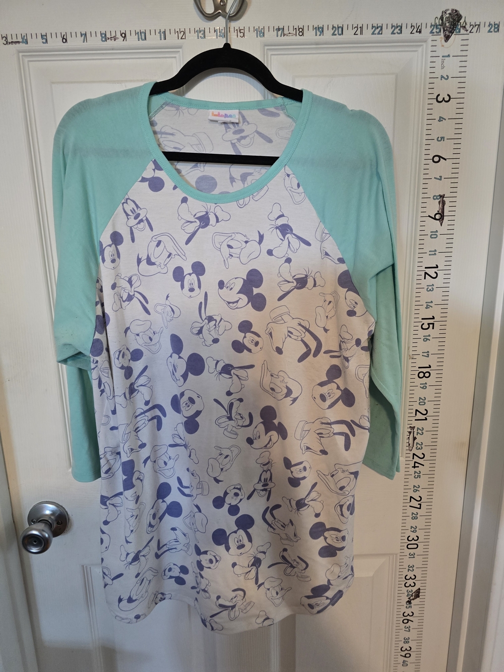 Disney Mint-Sleeve Raglan Top with Purple Mickey Sketches